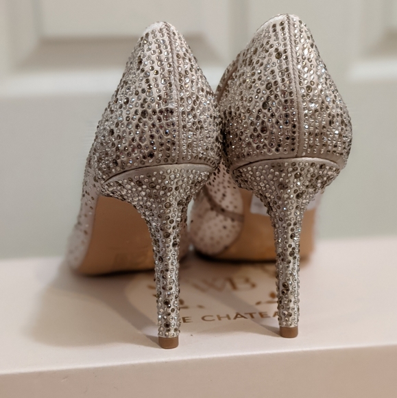 Nude mesh shiffon crystal rhinestone heels - Picture 6 of 7